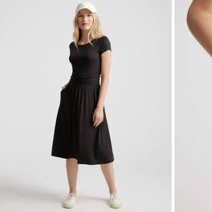 Quince Tensel Jersey Ruched Dress in  Black or Navy Last Navy XS